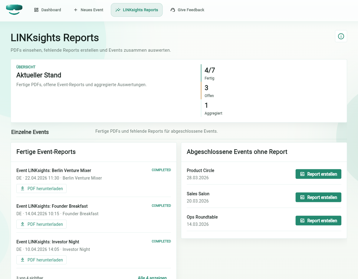LINKsights dashboard with event networking insights